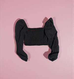 BOG Collective Womens Black Blouse Off Shoulder Sheer Puff Sleeve Crop